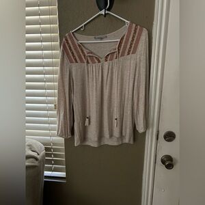 Daniel Rainn Beige and Brown Embroidered Blouse